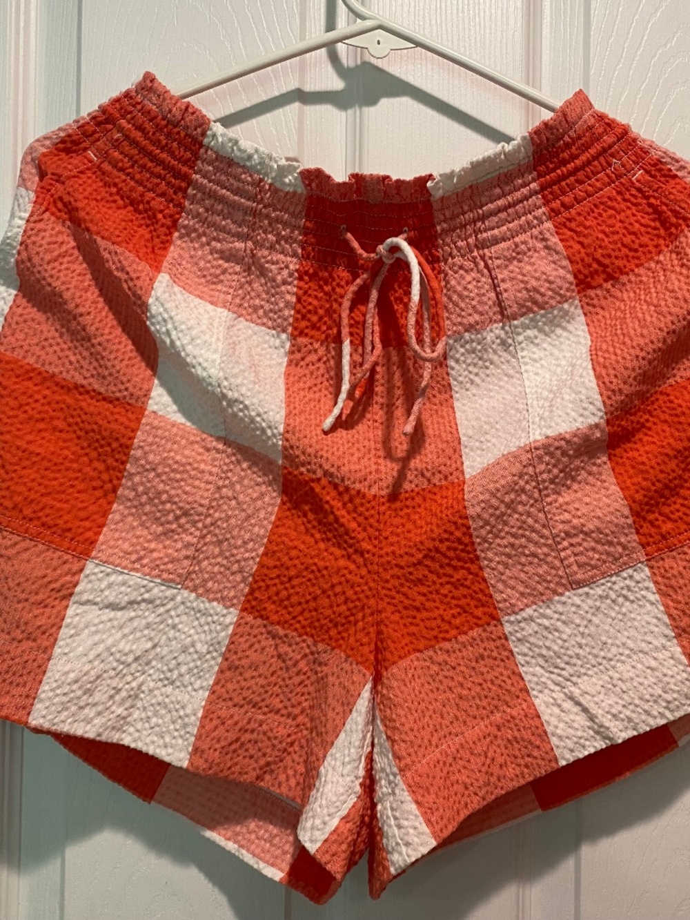 Lou & Grey Coral Orange White Waffle Drawstring Shorts M